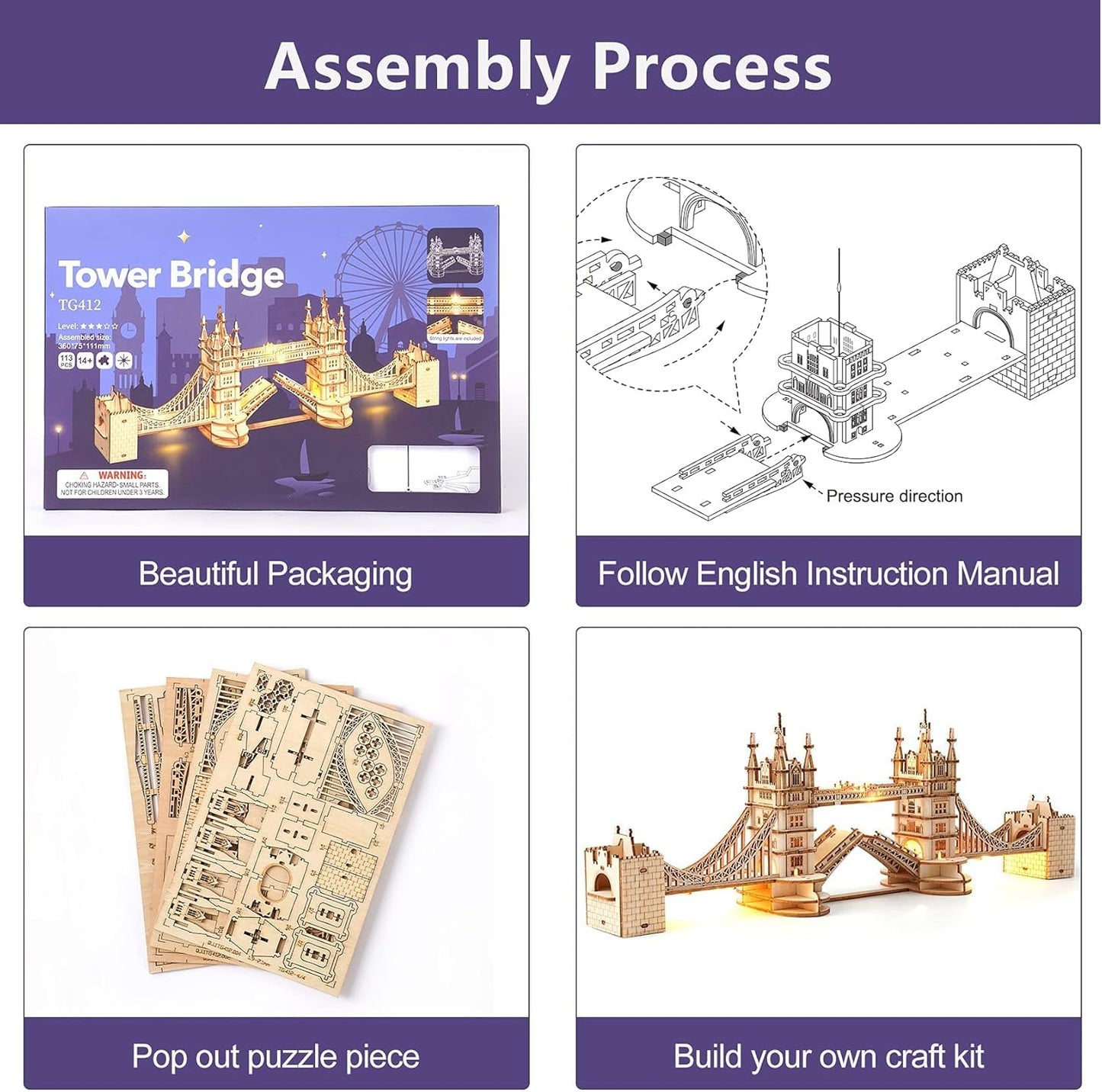 Tower Bridge 3D de Madera Premium – Puzzle Decorativo de Londres