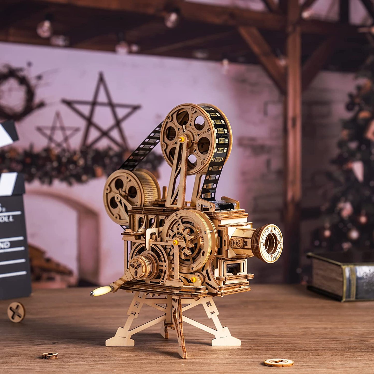 Proyector Vintage 3D de Madera Premium