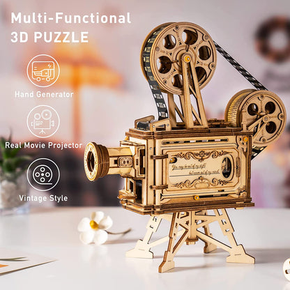 Proyector Vintage 3D de Madera Premium