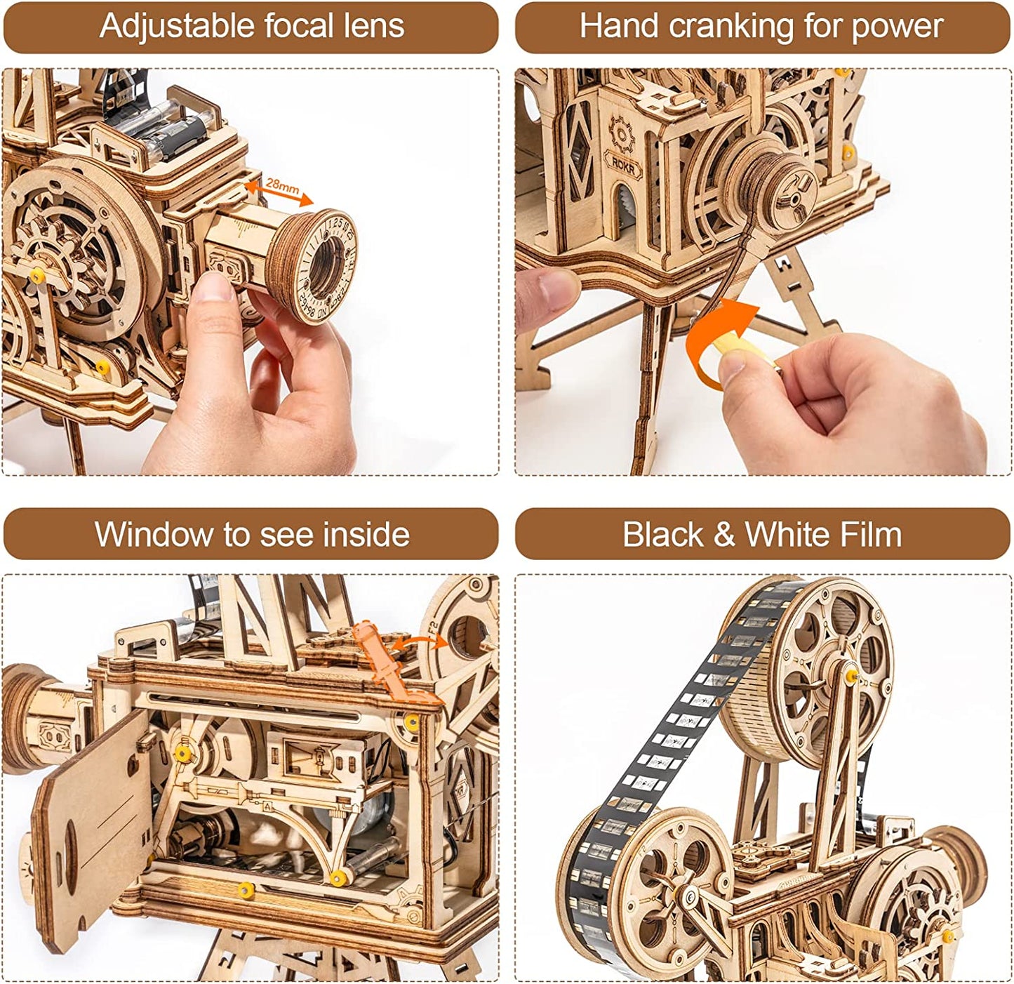 Proyector Vintage 3D de Madera Premium