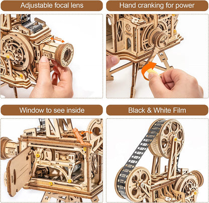 Proyector Vintage 3D de Madera Premium